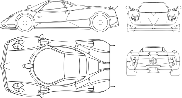 Sports Car Blueprint Vector