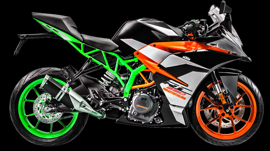 Sporty Motorcycle Green Frame Orange Wheels
