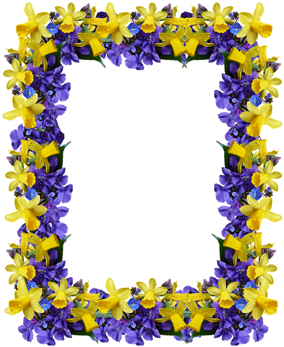 Spring Floral Frame Violetand Yellow