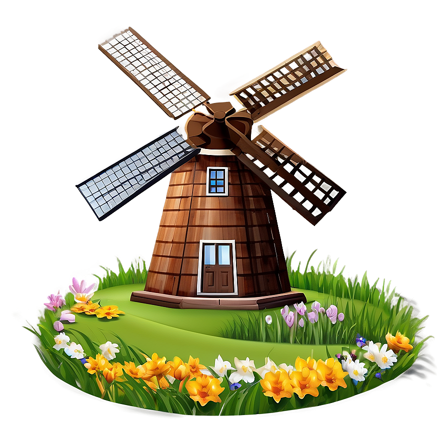 Spring Windmill Scene Png Xqy