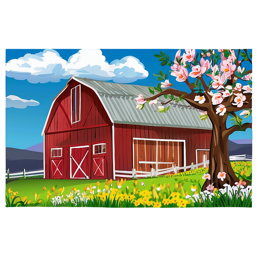 Springtime Barn Landscape Png Sld44