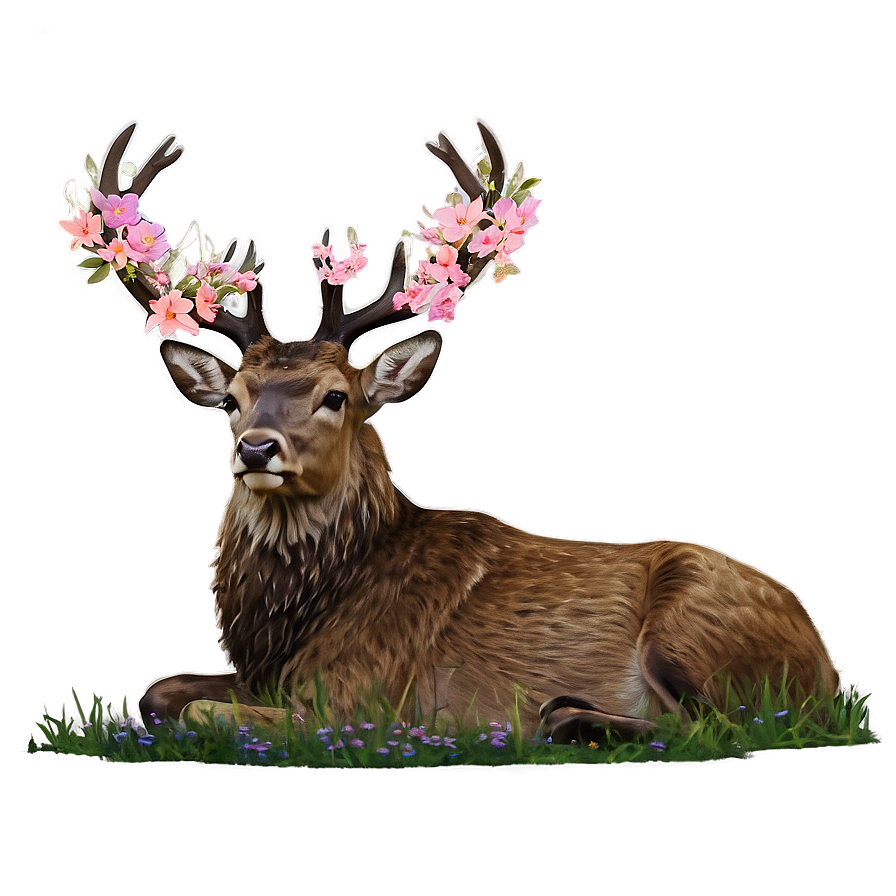 Stag With Flowers Png Set9