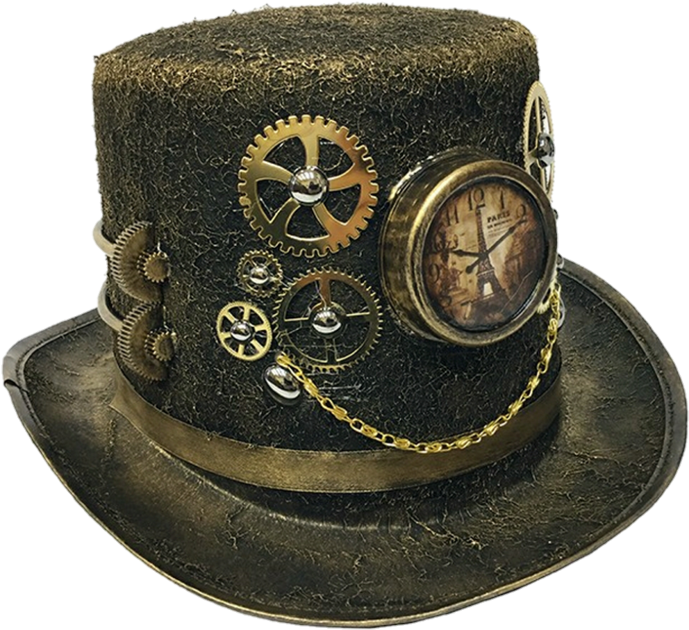Steampunk Top Hatwith Gearsand Clock