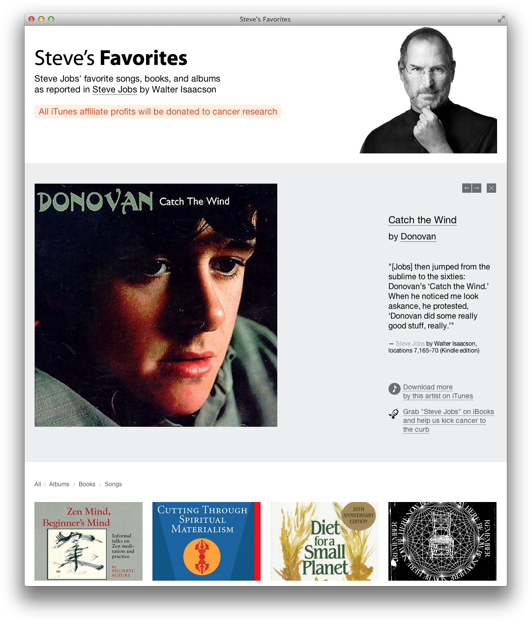 Steve Jobs Favorites Webpage Snapshot