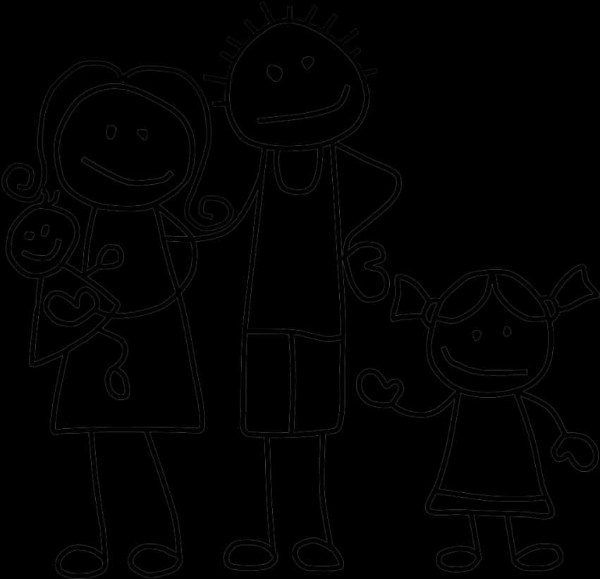 Stick Family Drawing Black Outline