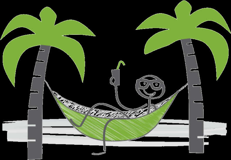 Stickman Relaxingin Hammock Between Palms