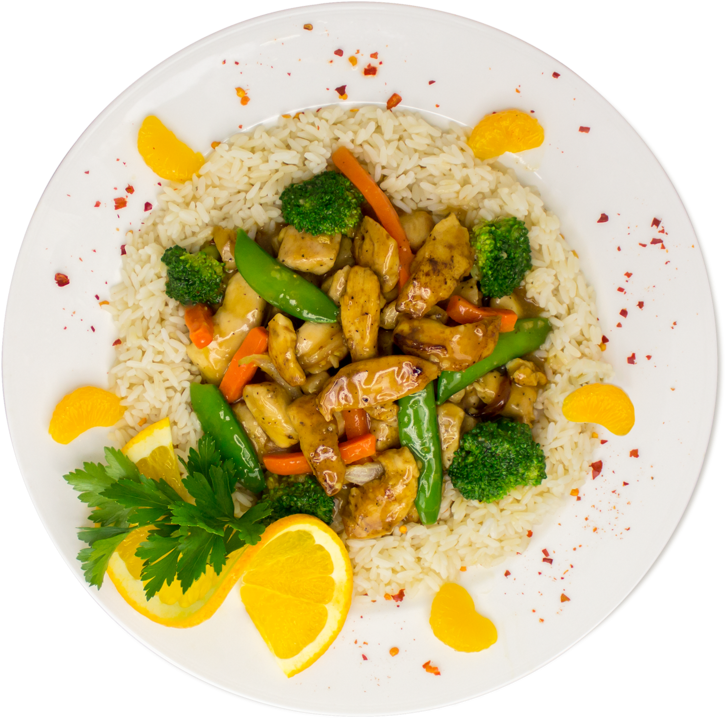 Stir Fried Chicken Vegetables Rice Plate