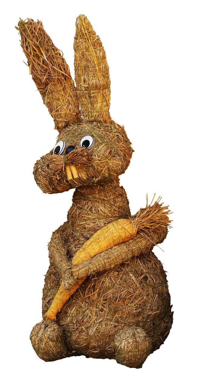 Straw Easter Bunny Holding Carrot