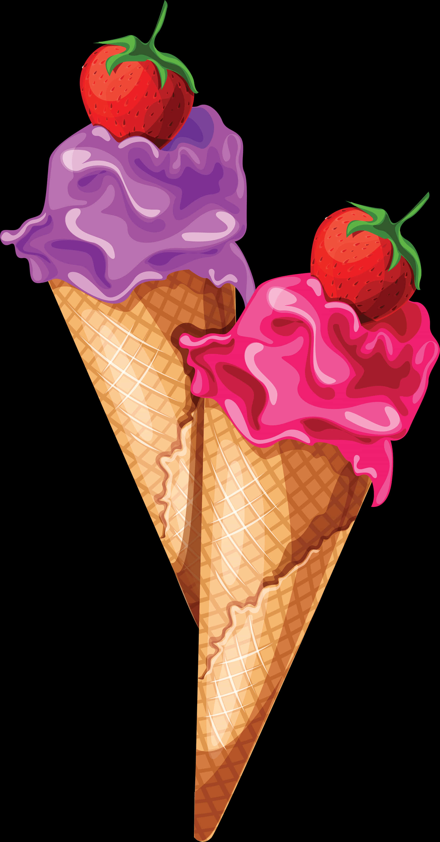Strawberry Topped Ice Cream Cones Clipart