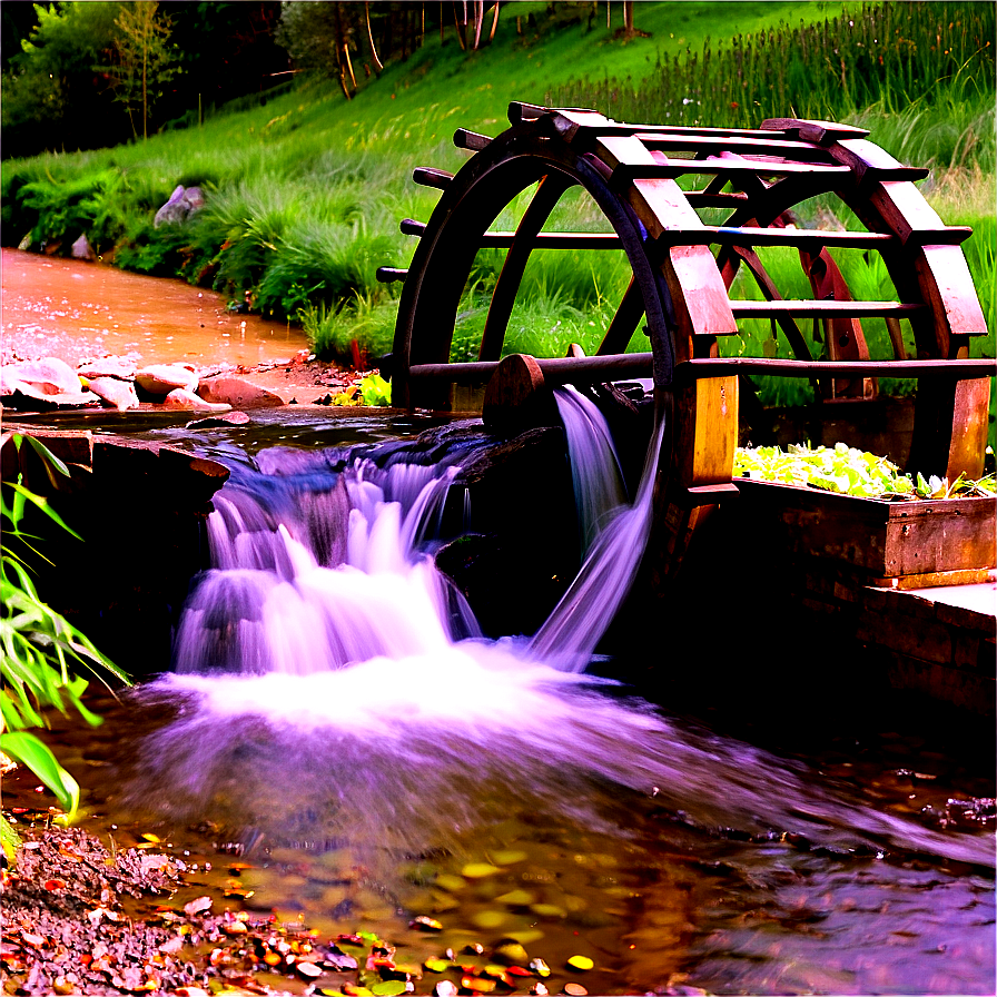 Stream With Waterwheel Png Qka10