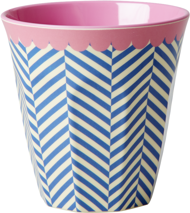 Striped Ceramic Beaker Pink Trim