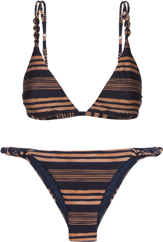 Striped Navyand Tan Bikini Set