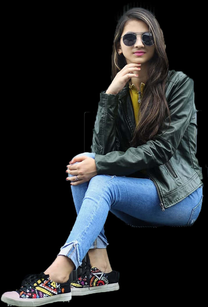 Stylish Girl Sitting Pose Cutout