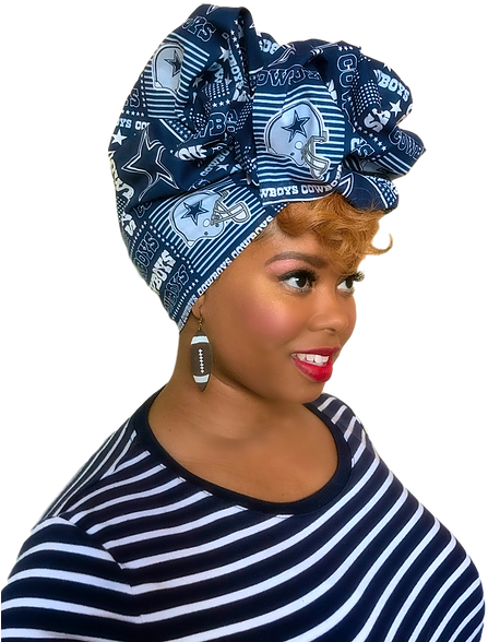 Stylish Woman Wearing Blue Head Bandana