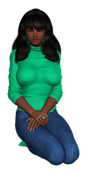 Stylish Womanin Green Sweaterand Blue Jeans