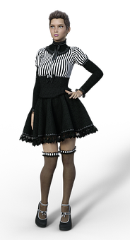 Stylish3 D Modelin Blackand White Outfit