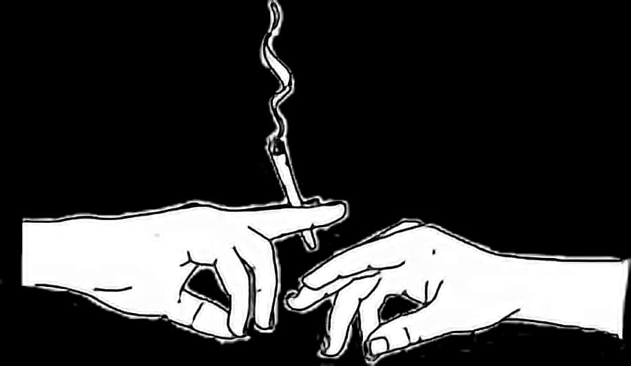 Stylized_ Hand_ Exchange_with_ Cigarette