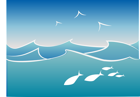 Stylized Ocean Wavesand Fish Illustration