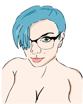 Stylized Portrait Blue Hair Glasses