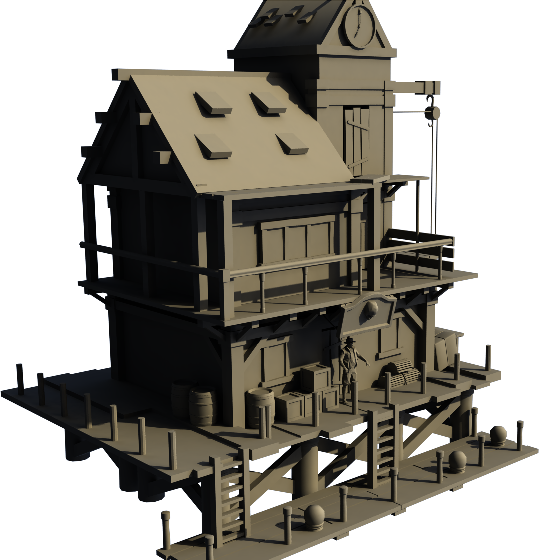 Stylized3 D Modelof Wooden House