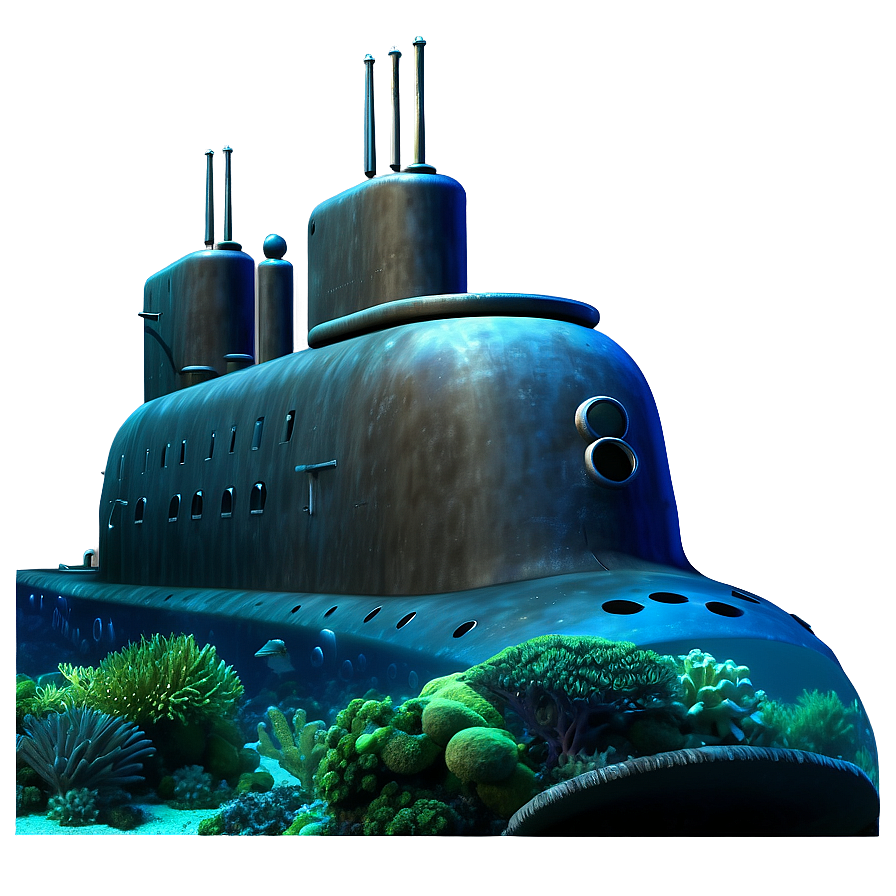 Submarine In Coral Reef Png Wqc1