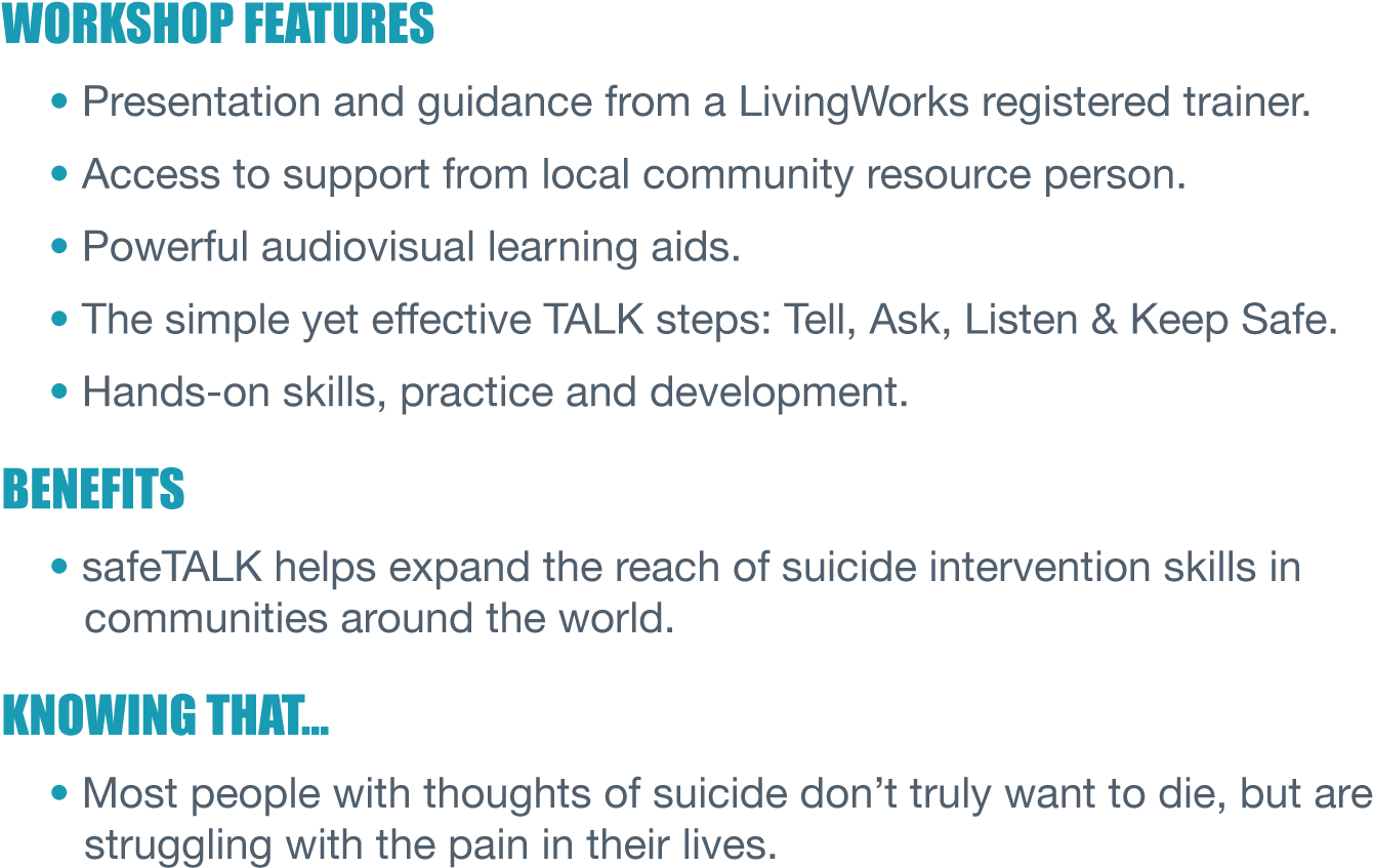 Suicide Prevention Workshop Featuresand Benefits