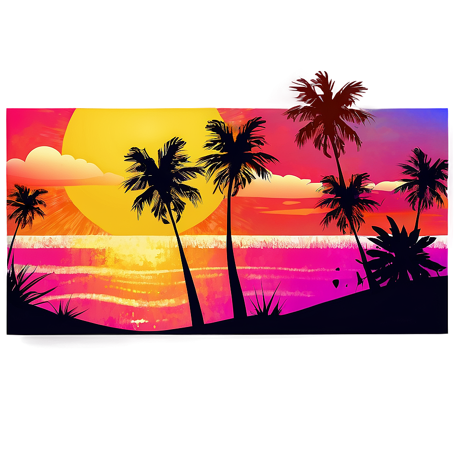 Summer Vibes Sunset Illustration Png 06252024