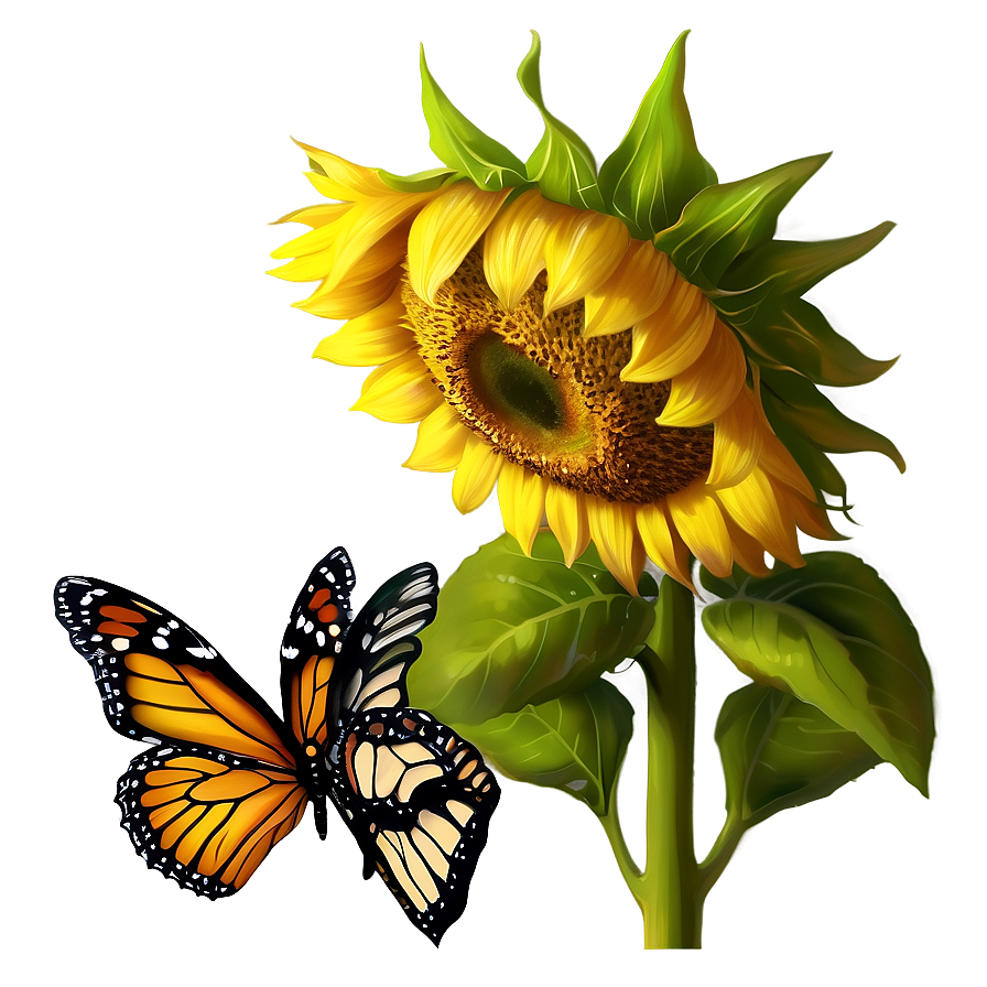 Sunflower And Butterfly Png 05032024