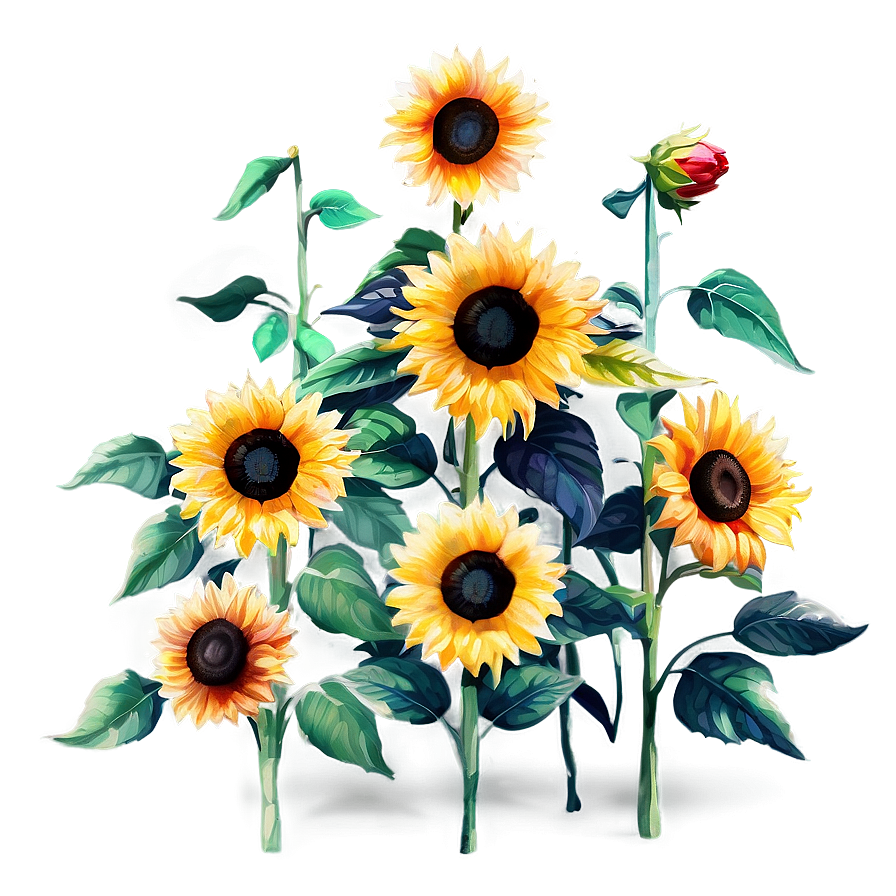 Sunflower Watercolor Garden Scene Png 06272024