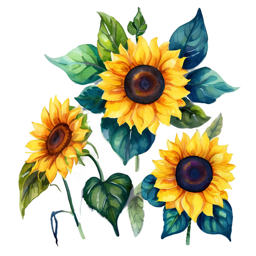 Sunflower Watercolor On Canvas Png Rek43