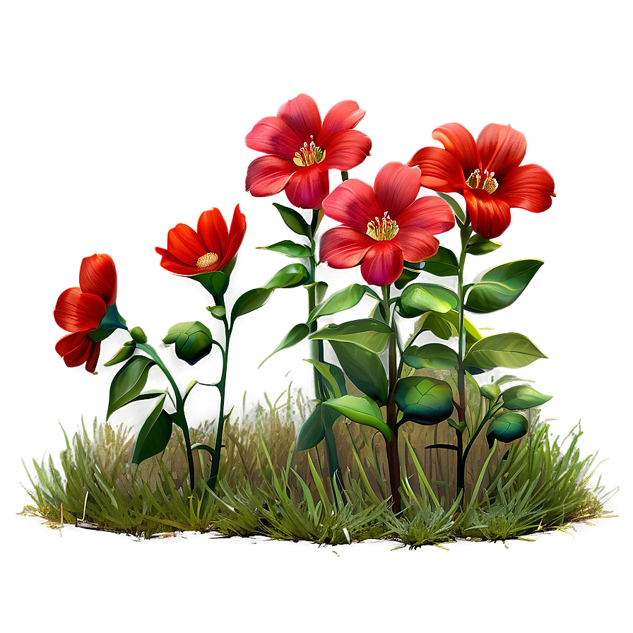 Sunlit Red Flowers Field Png Xsk17