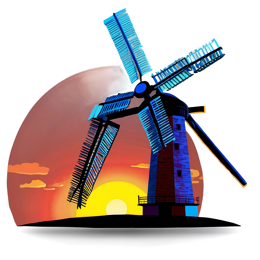 Sunset And Windmill Png Ecc