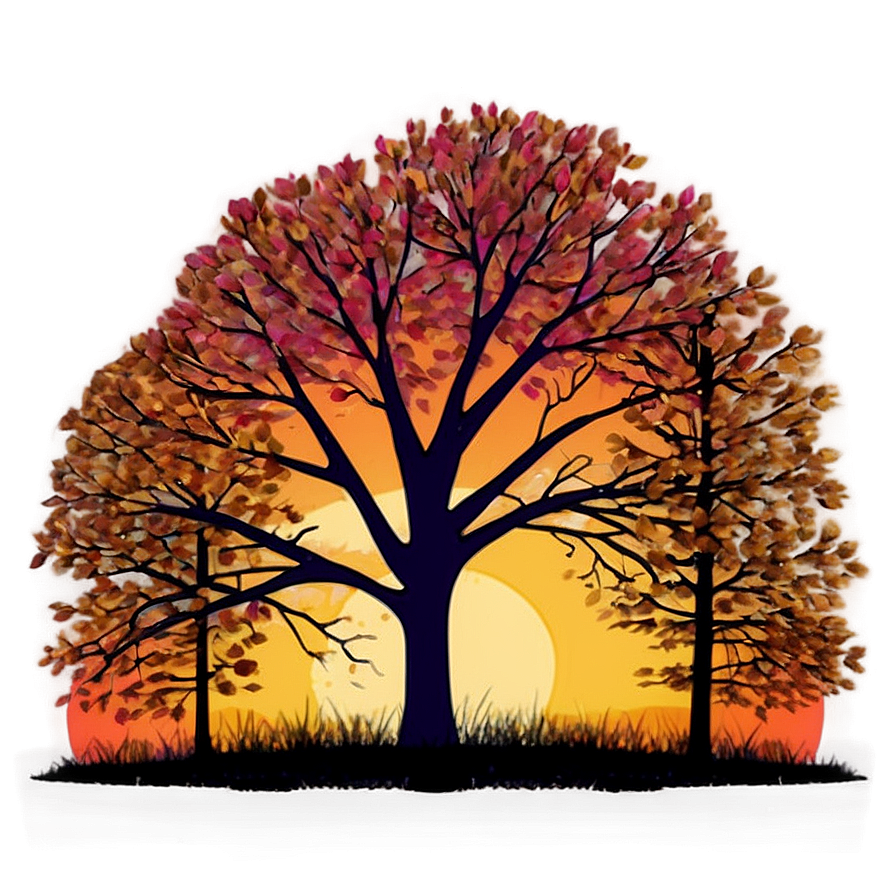 Sunset Behind Fall Trees Png 57