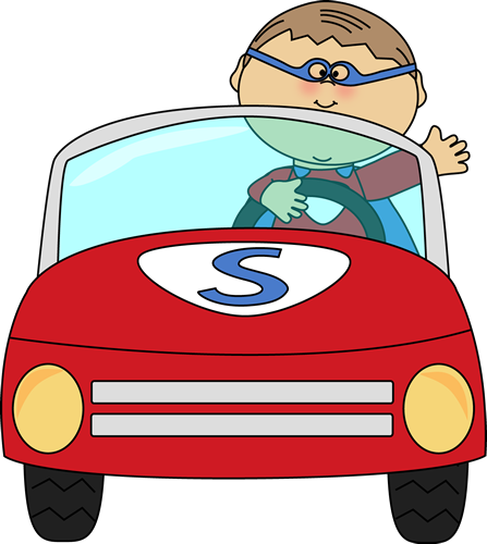 Superhero Child Driving Cartoon Car