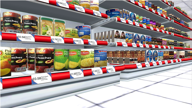 Supermarket Shelves Stockedwith Canned Goods