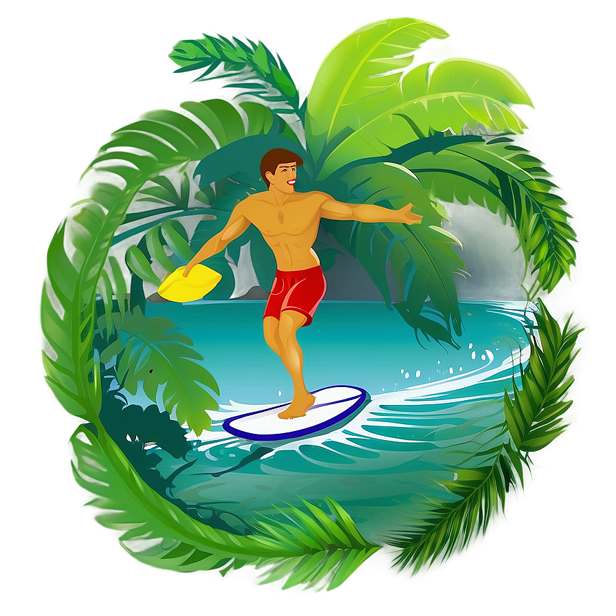 Surfer In Tropical Paradise Png Yam55