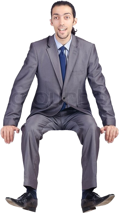 Surprised Businessman Sitting Invisible Chair