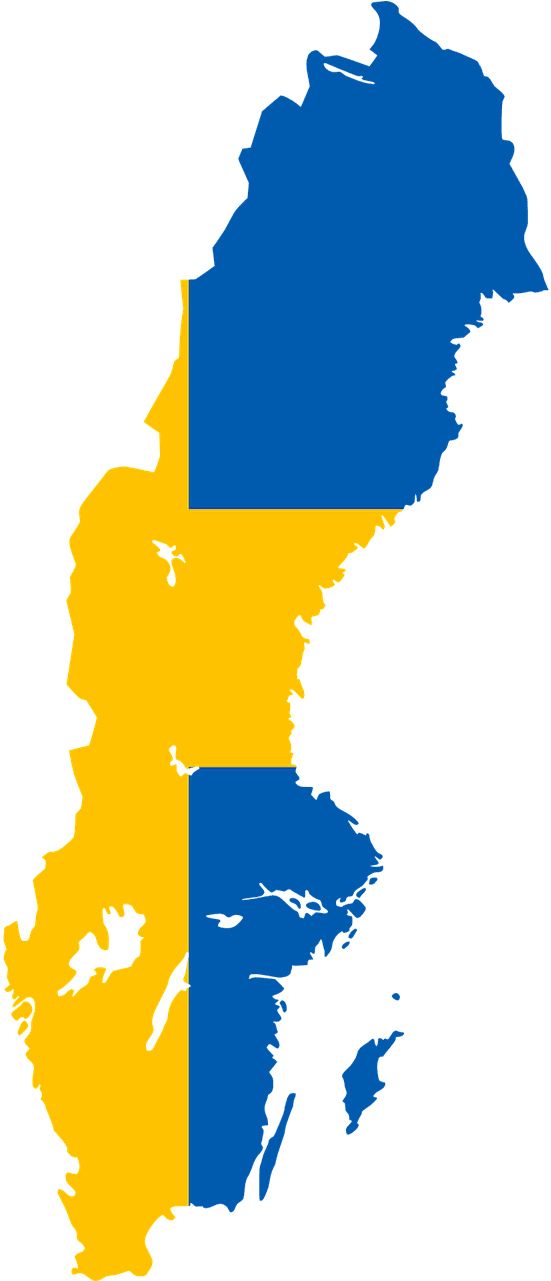 Sweden Map Outlinedin National Colors