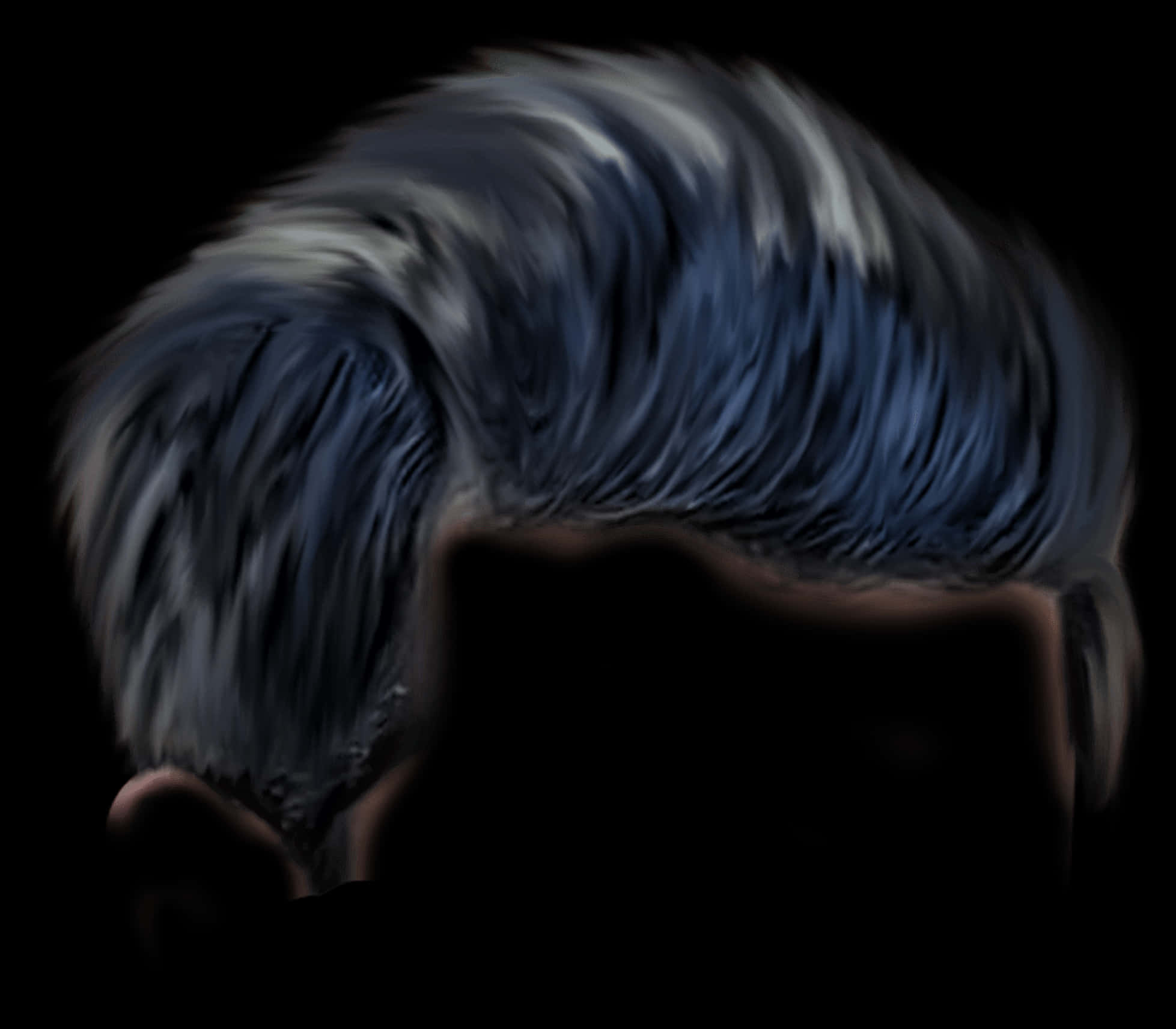 Swept Back Blue Hair Digital Artwork