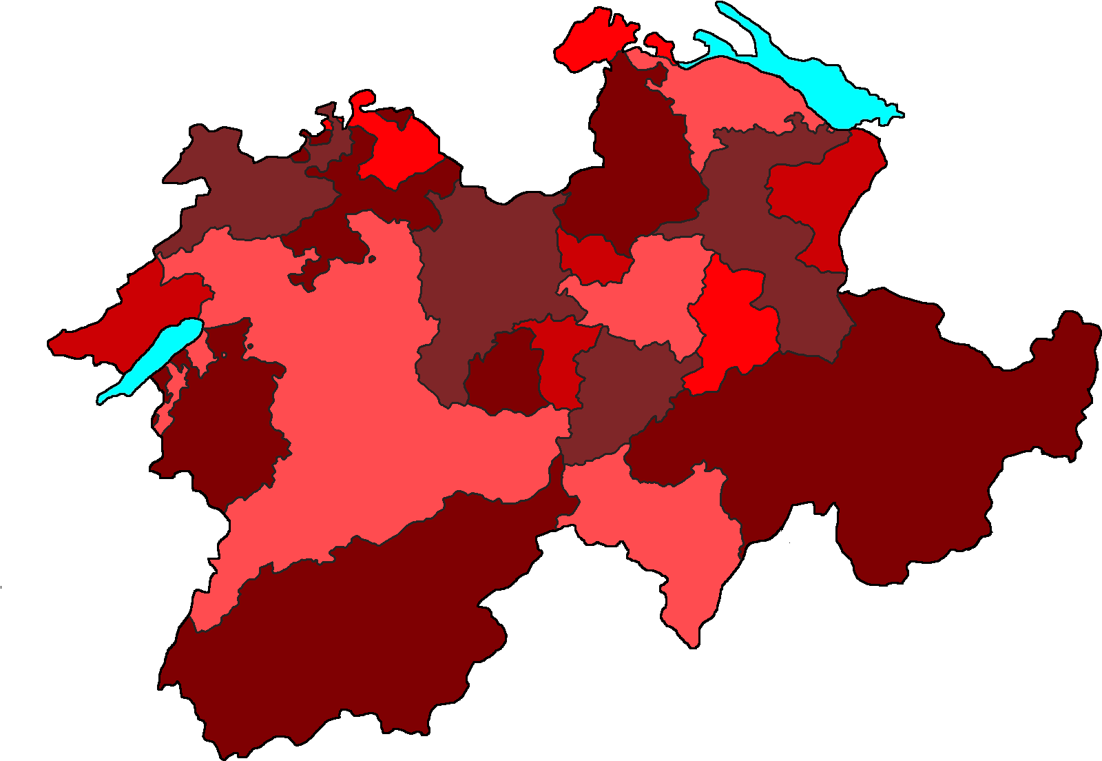 Switzerland Cantons Map Color Coded