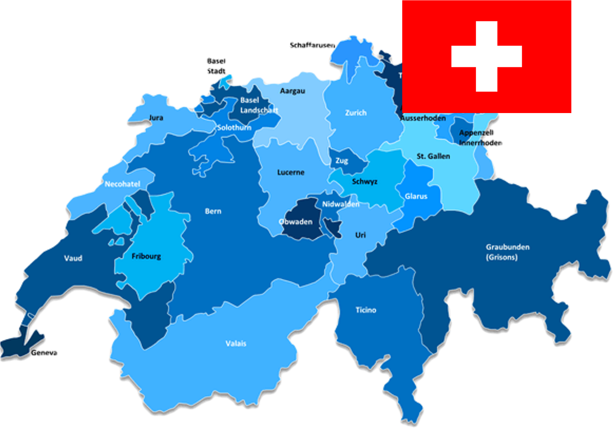 Switzerland Cantons Mapwith Flag