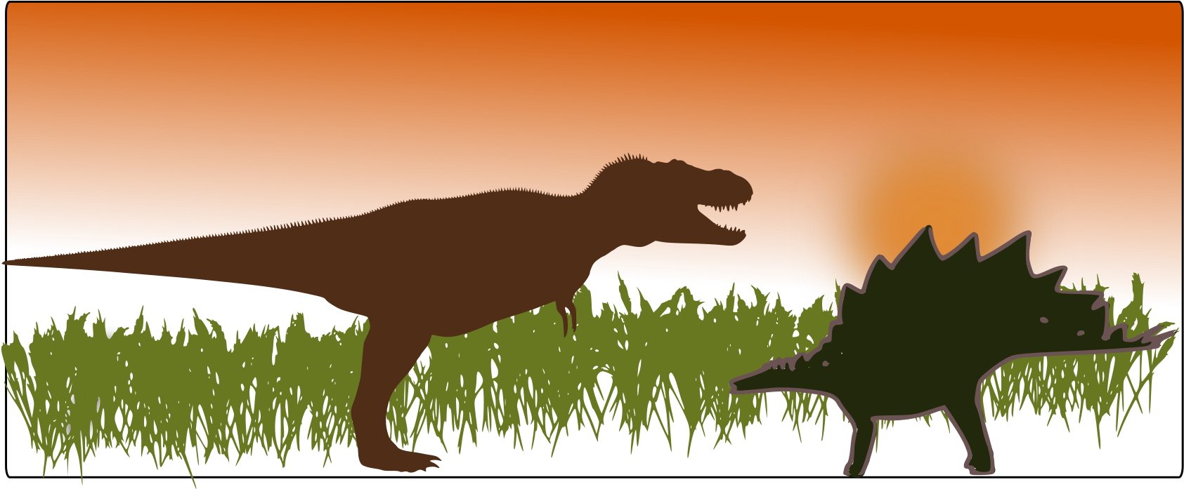 T Rexand Stegosaurus Sunset Silhouette