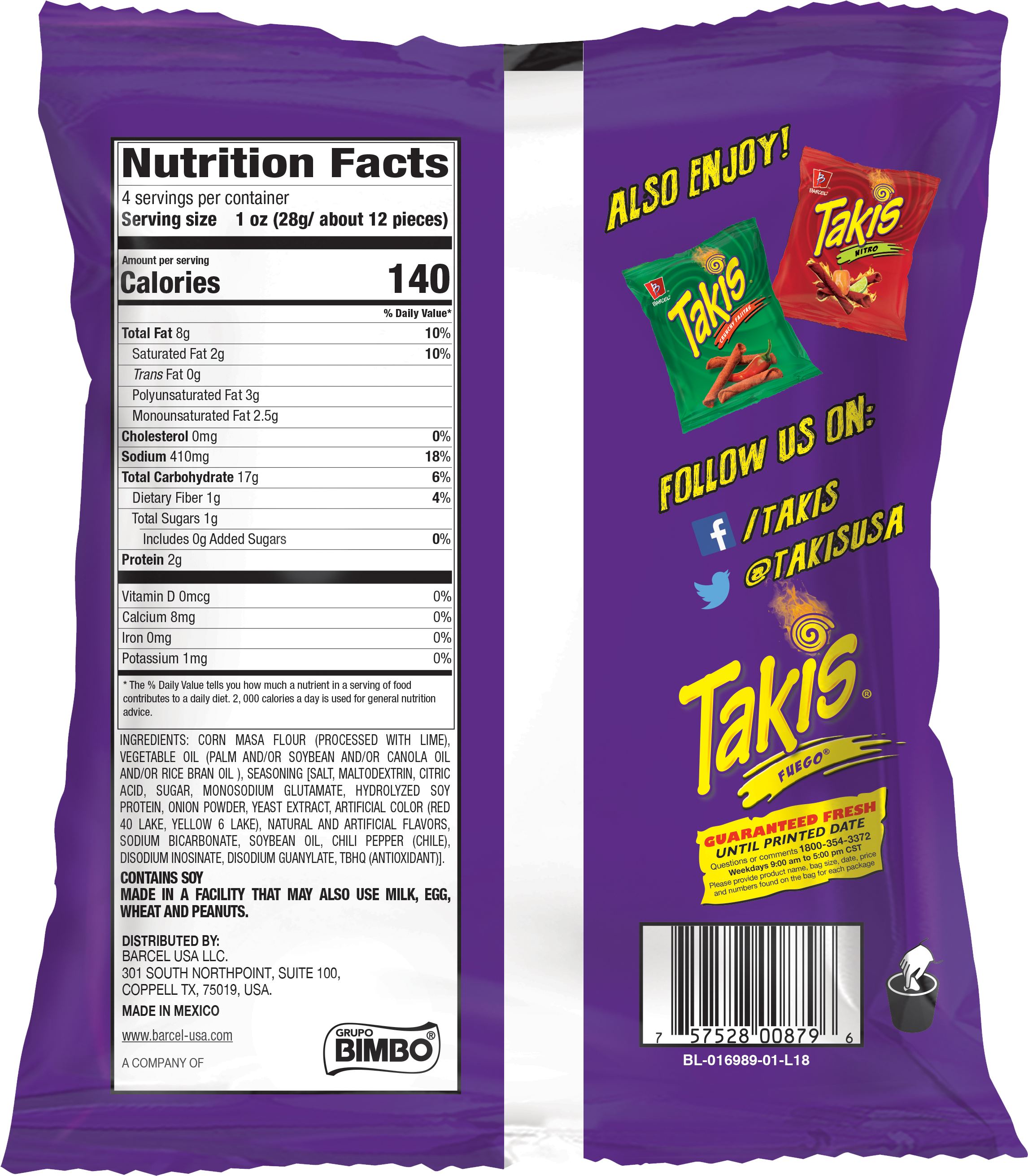 Takis Fuego Nutrition Labeland Social Media