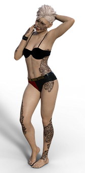 Tattooed Woman Posingin Underwear