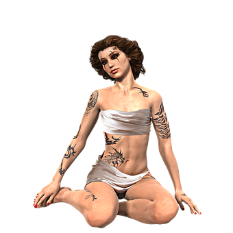 Tattooed Woman Sitting Pose