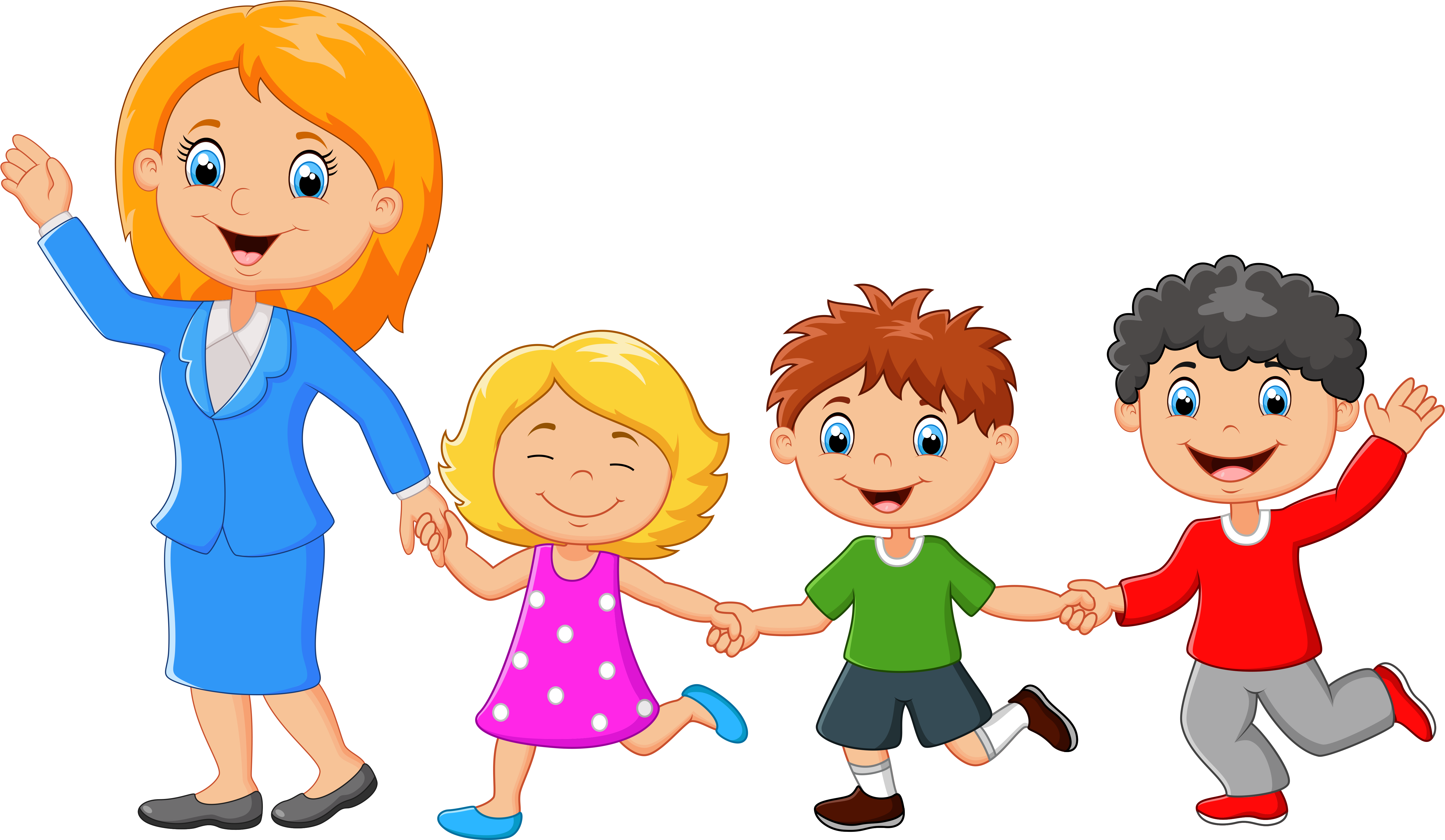 Teacher_and_ Students_ Holding_ Hands_ Cartoon