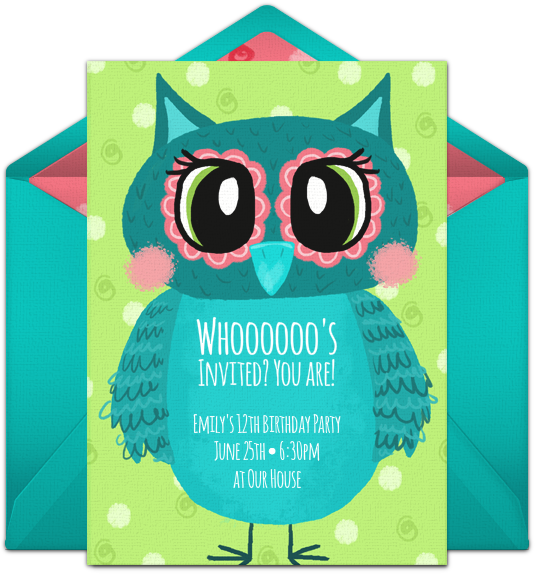 Teal Owl Birthday Invitation