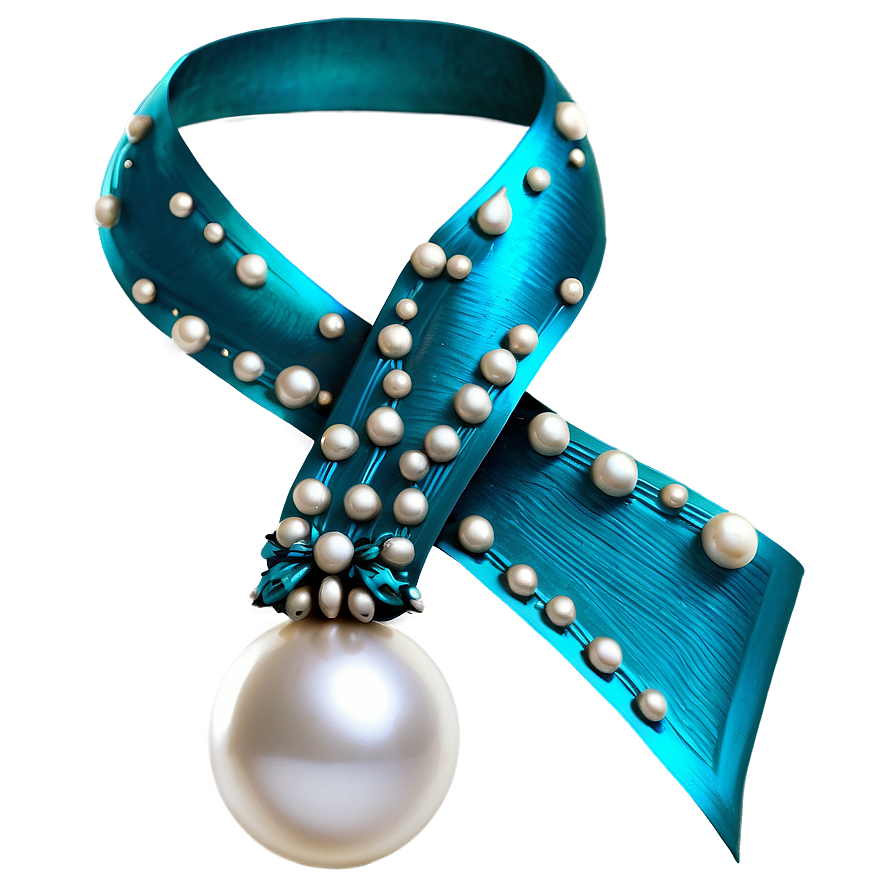 Teal Ribbon With Pearl Accents Png 59