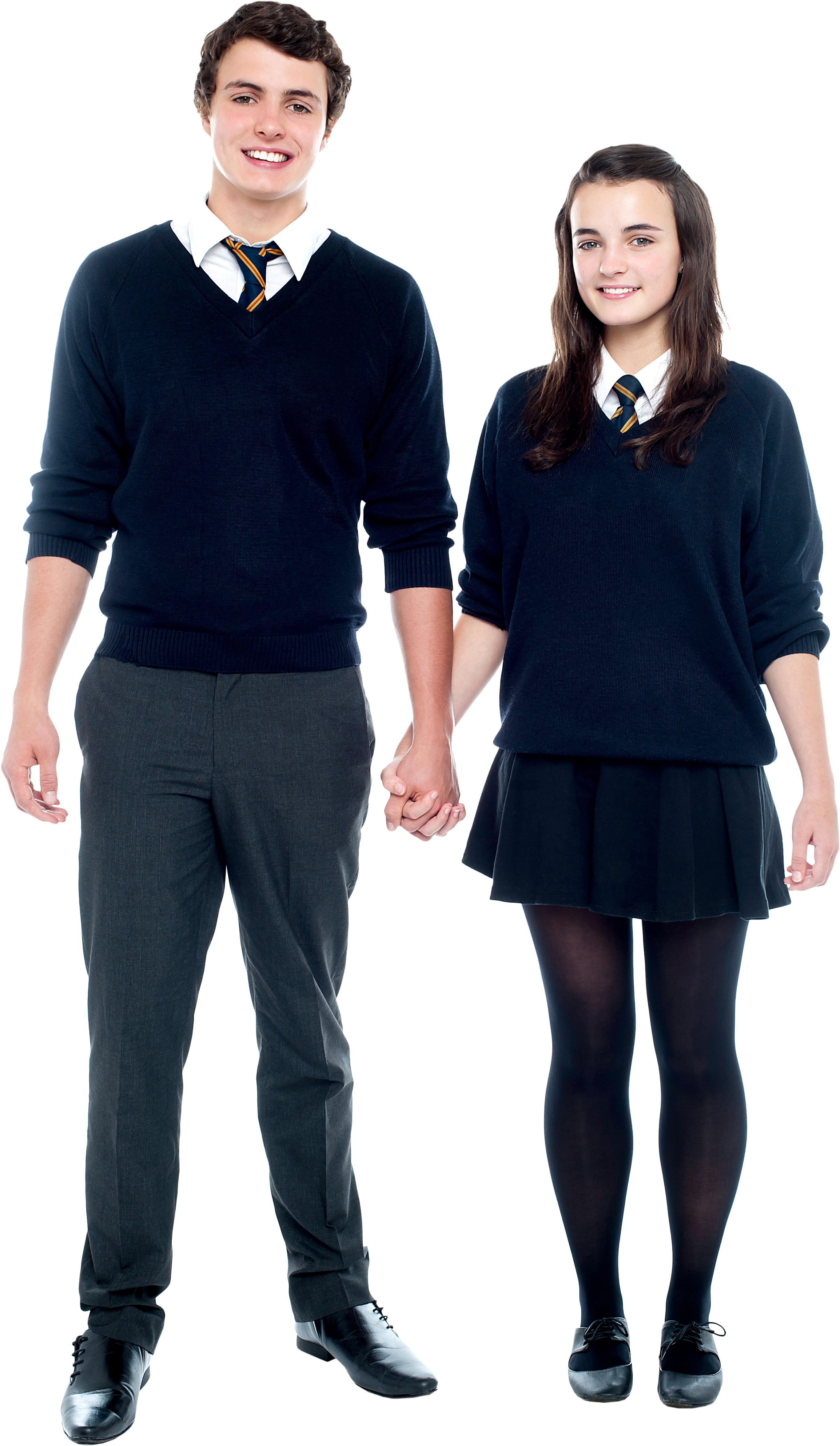 Teenage Couple Holding Hands In School Uniforms.png