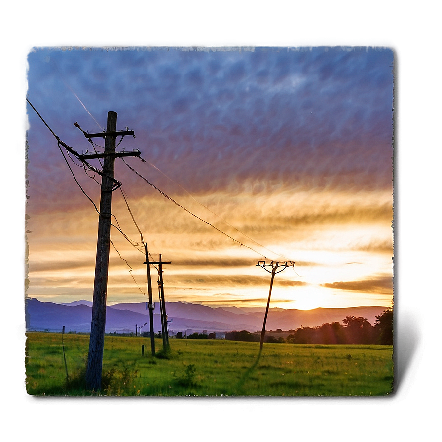 Telephone Pole With Sunset Glow Png Wky